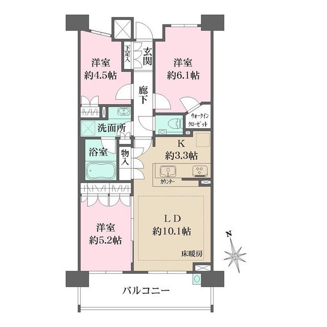 ザ・パークハウス横濱中山(3LDK/6階)の間取り写真