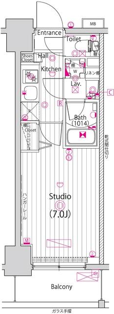 ガーラ・リバースクエア横濱南(1K/7階)の間取り写真