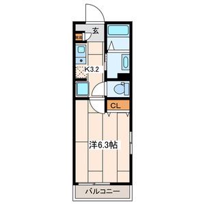  アムールあざみ野(1K/2階)の間取り写真