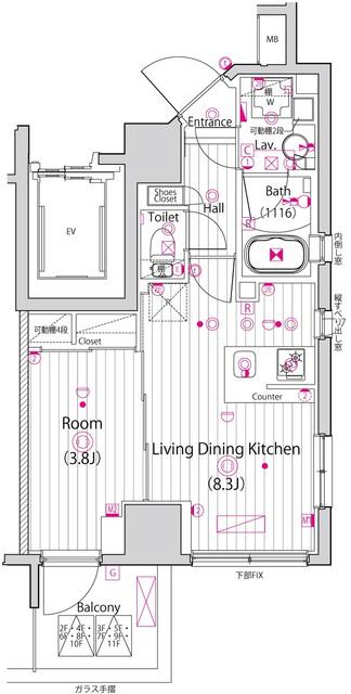 ガーラ・クレスタ横濱関内(1LDK/11階)の間取り写真