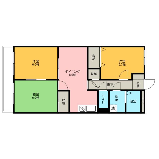 エミネンス湘南6(3DK/4階)の間取り写真