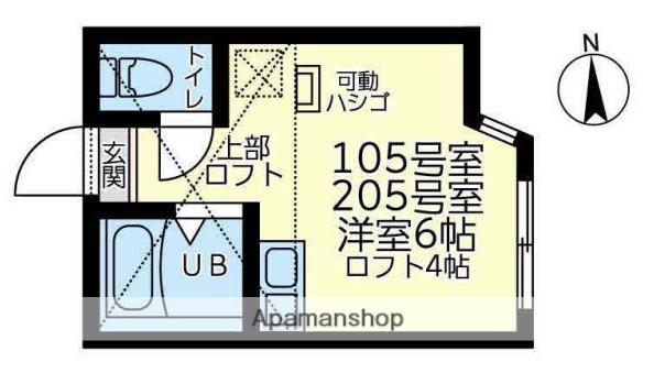 ユナイト白幡バスティーユ(ワンルーム/2階)の間取り写真