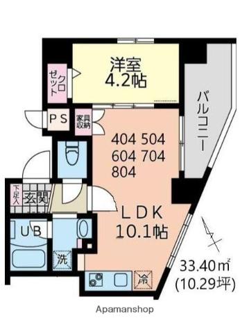 イーストサイド(1LDK/8階)の間取り写真
