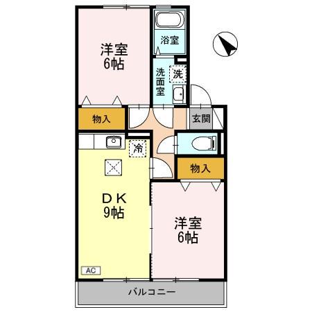 バンブーハウス(2DK/1階)の間取り写真