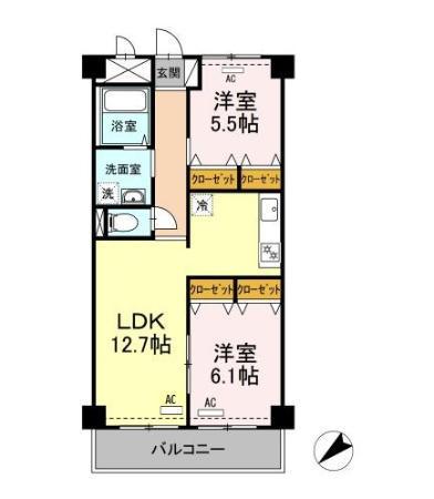 モニュメントスクウェア 弐番館(2LDK/1階)の間取り写真