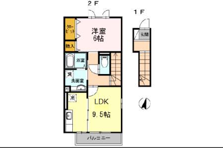 エスポワール鵠沼(1LDK/2階)の間取り写真