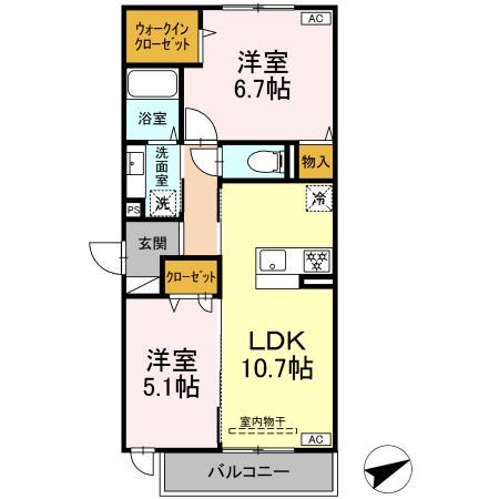 グリーンハウス(2LDK/2階)の間取り写真