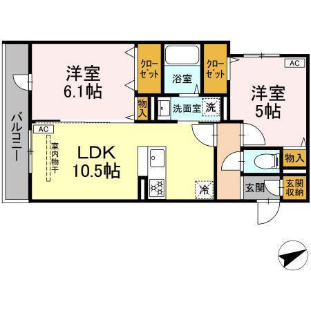 グリーンハウス(2LDK/3階)の間取り写真