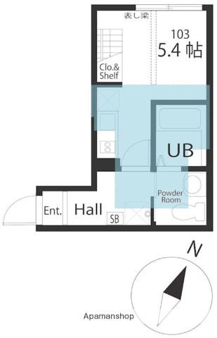 ハーミットクラブハウス京急弘明寺Ⅲ B号棟(1K/1階)の間取り写真