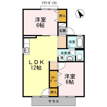 グレープ・シュライン M(2LDK/1階)の間取り写真