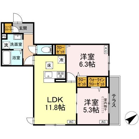 D PAINA 井土ケ谷中町(2LDK/1階)の間取り写真