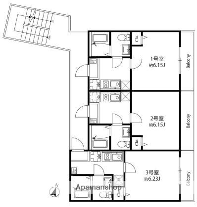 横浜コリーヌモダン(1K/3階)の間取り写真