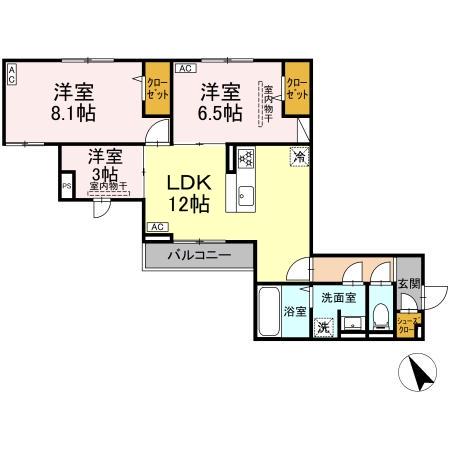 ドムスクレスト森野(3LDK/2階)の間取り写真