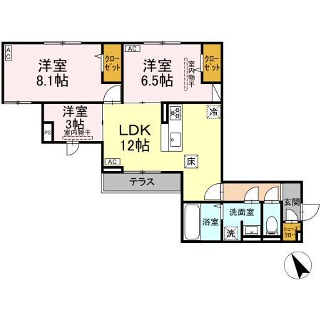 ドムスクレスト森野(3LDK/1階)の間取り写真