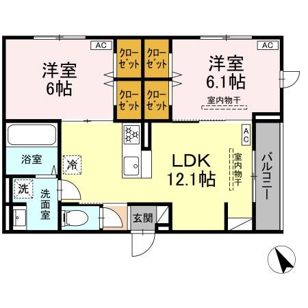 ドムスクレスト森野(2LDK/2階)の間取り写真