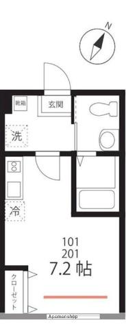 QUIET CRAB HOUSE 三ッ沢上町(1K/2階)の間取り写真