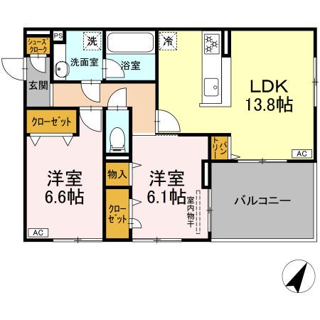 フェリーチェ(2LDK/2階)の間取り写真