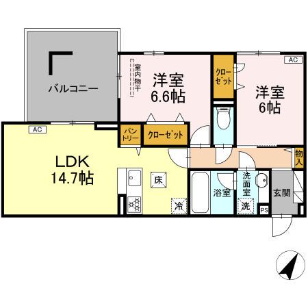 フェリーチェ(2LDK/1階)の間取り写真