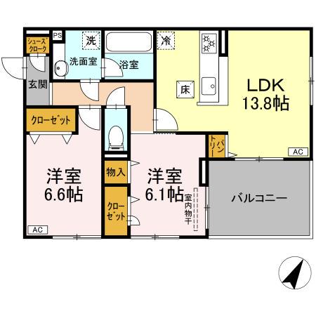 フェリーチェ(2LDK/1階)の間取り写真