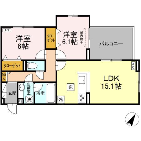 フェリーチェ(2LDK/1階)の間取り写真