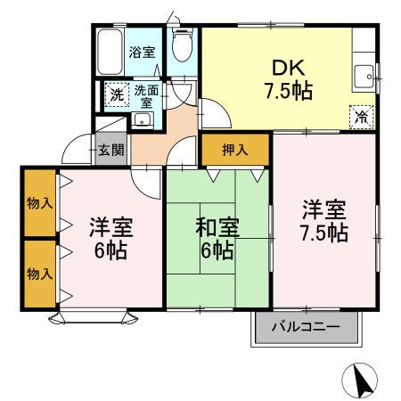 シャルマンすずかけA(3DK/2階)の間取り写真