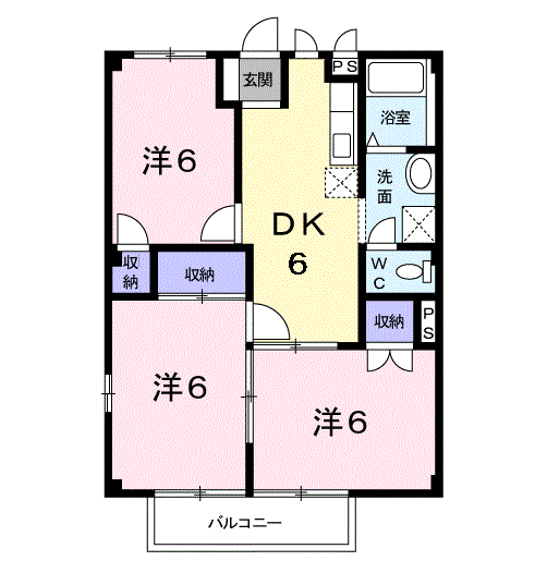 ブルーベリーハウスA(3DK/2階)の間取り写真