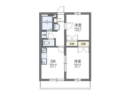 レオパレスKAWAGUCHI1(2DK/2階)の間取り写真