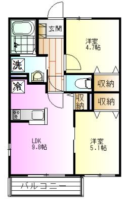 メゾン ヴェルジェ(2LDK/1階)の間取り写真
