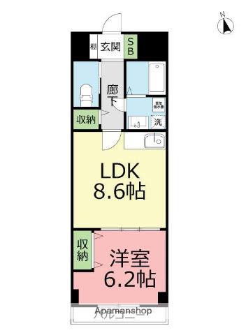 ランドパーク陶山(1LDK/2階)の間取り写真