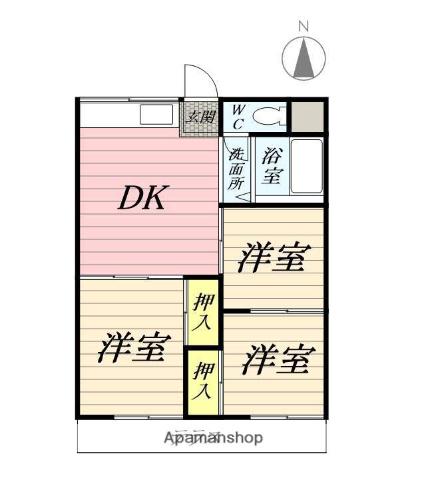 ビラサンロードA棟(3DK/1階)の間取り写真