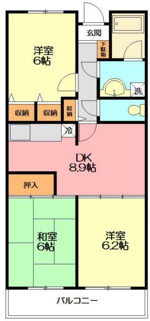 パンセチェリー(3DK/1階)の間取り写真