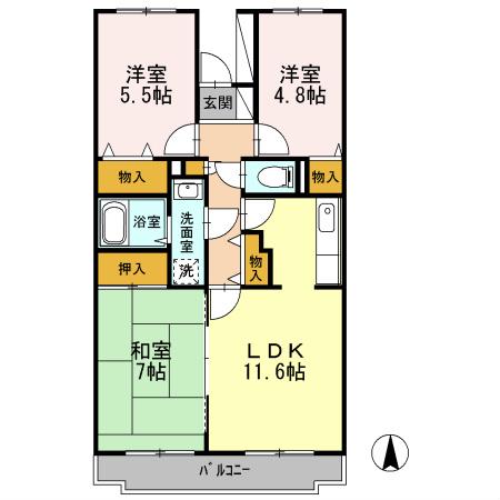 BELLEVUE参番館(3LDK/1階)の間取り写真