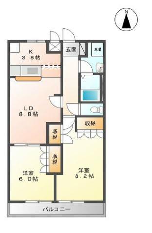 ソレアードM(2LDK/1階)の間取り写真