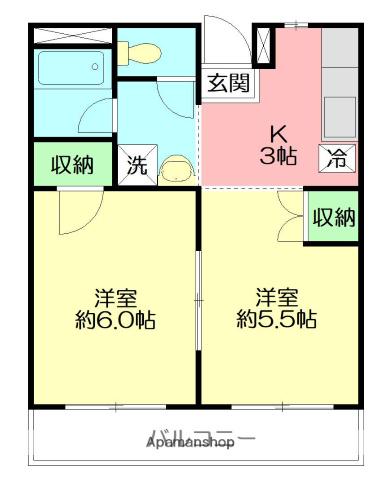 第一アサヒハイツ(2K/3階)の間取り写真