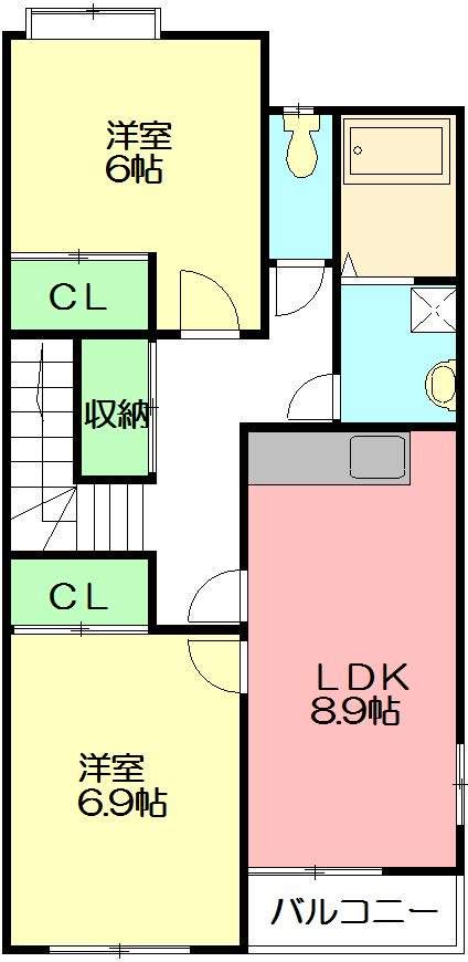サンタプレイス(2LDK/2階)の間取り写真