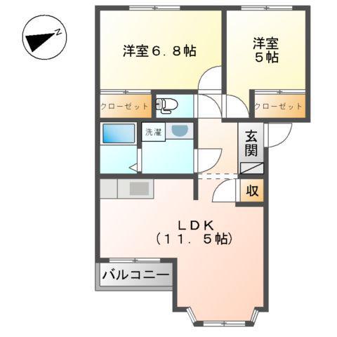東海道本線 二宮駅 バス乗車時間：20分 中井郵便局前バス停で下車 徒歩2分 2階建 築17年(2LDK/1階)の間取り写真