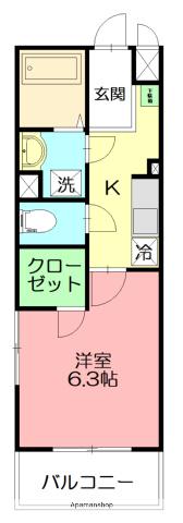 カレッジヒルズ(1K/2階)の間取り写真
