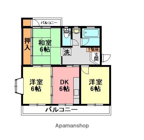 ハイツ佐川(3DK/3階)の間取り写真
