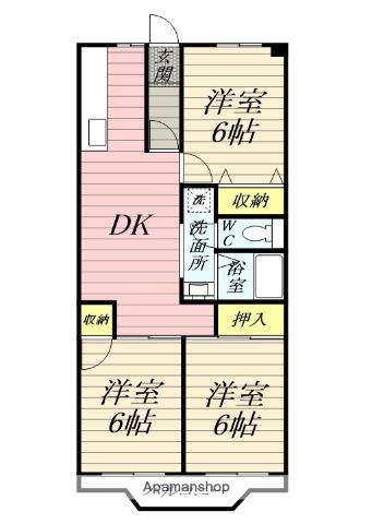 ボヌール秦野1(3DK/6階)の間取り写真