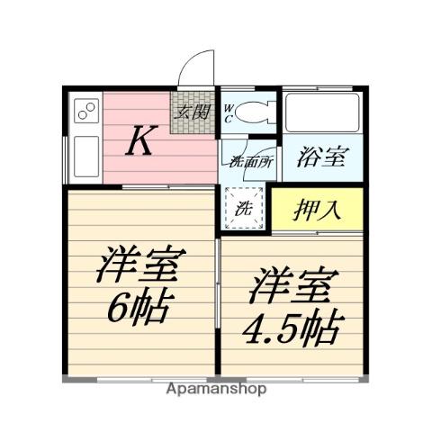 ヒルトップ湘南(2K/2階)の間取り写真