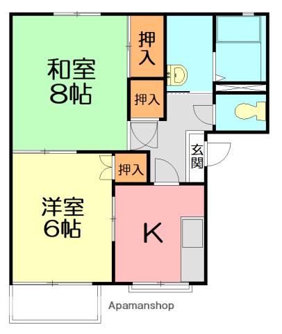 フラワーハイツ(2DK/2階)の間取り写真