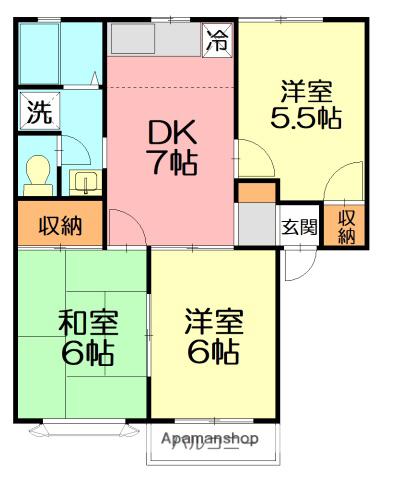 グリーンビレッジB(3DK/2階)の間取り写真