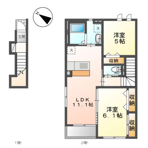サンハイツ楓(2LDK/2階)の間取り写真