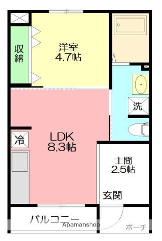 LIFESHIP D棟(ワンルーム/1階)の間取り写真