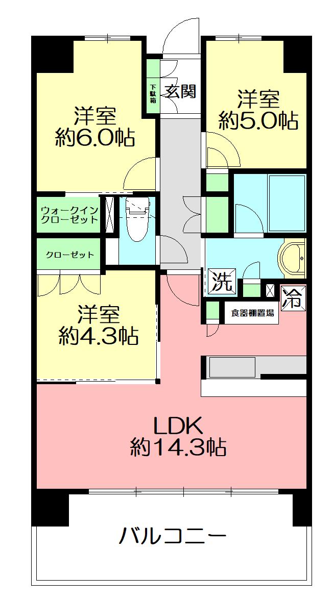 リストレジデンス茅ヶ崎(3LDK/5階)の間取り写真
