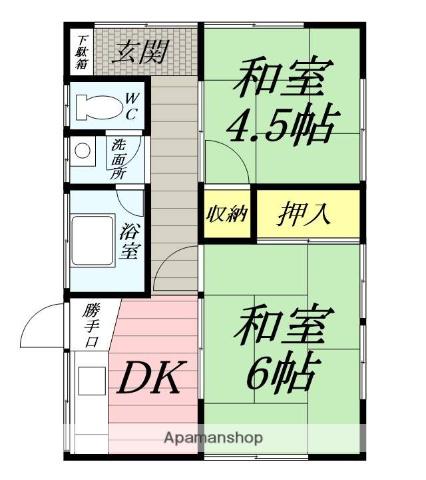 小田急電鉄小田原線 鶴巻温泉駅 徒歩12分 1階建 築48年(2DK)の間取り写真