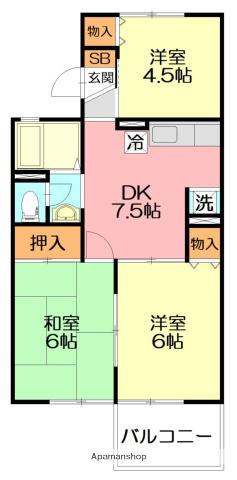 グリーンコーポAB(3DK/2階)の間取り写真
