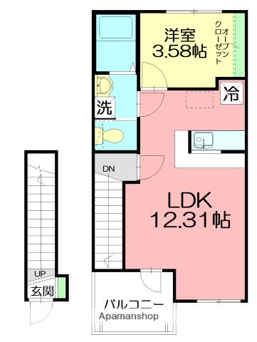 サン・サンスプリング(1LDK/2階)の間取り写真