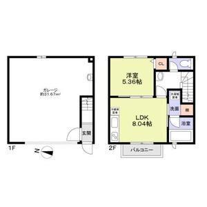 プレミアムガレージハウス秦野中井IC II(1LDK/2階)の間取り写真