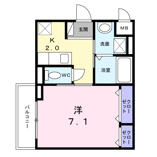 プリムヴェールⅤ(1K/2階)の間取り写真